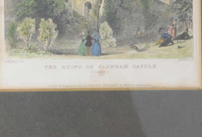 19thC coloured prints, Shelbred Priory, Eastbourne Priory, The Ruins of Farnham Castle (3). - 3