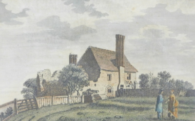 19thC coloured prints, Shelbred Priory, Eastbourne Priory, The Ruins of Farnham Castle (3). - 6