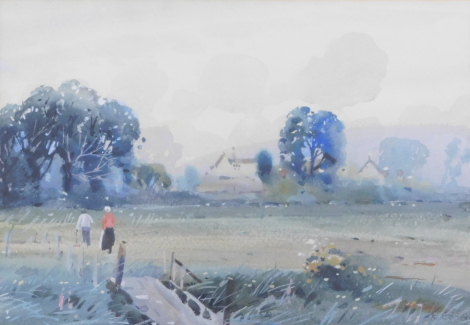 Frank Richards (1863-1935). Figures in rural landscape, watercolour, signed, 23cm x 32.5cm.