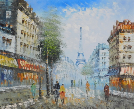 20thC School. Eiffel Tower, oil on board, indistinctly signed, 49.5cm x 60cm.