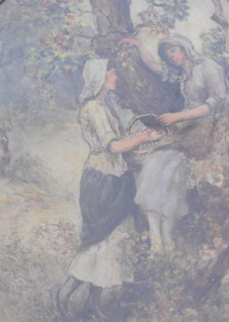 Jacob Brooks (1877-?). Apple picking, watercolour, signed, 37cm x 29cm.