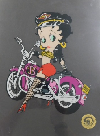 Fleischer Studios. Biker Betty Boop, limited edition coloured celluloid, 35cm x 27cm. With certificate of authenticity.