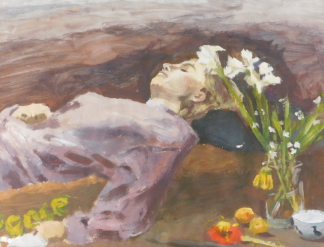 Ben Peace. Sleeping female, oil on paper laid on board, signed, 49cm x 65cm.