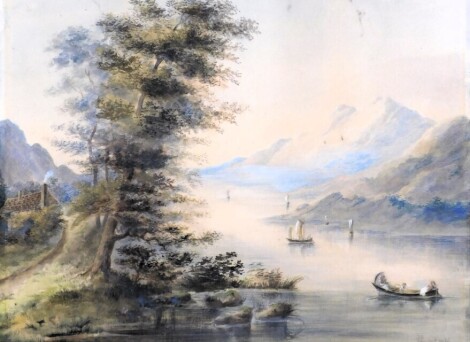 C. Herpst (19thC/20thC). Extensive river landscape with figures and boat, watercolour, signed and dated 19 July 1893, 42cm x 56cm.