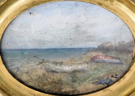 19thC/20thC. Coastal scene, oil on canvas, 11.5cm x 17cm.