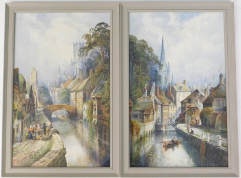 Charles James Keats (19thC/20thC). Canal scene, watercolour - pair, signed, 49cm x 31.5cm.