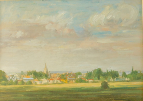 Allen Smith (20thC). Lincoln Fair, South Common, oil on canvas on board, signed and titled verso, 24cm x 34cm. Label verso Gallery on the Strait.