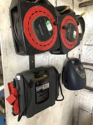 SIP Rescue Pac 1600 charger, another, extension leads, Refrigerant Leak Detector, and a quantity of assorted air conditioning related items.