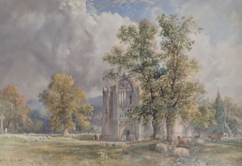 William Henry Pigott (1810/35-1901). Bolton Abbey West Front, watercolour, signed, titled, 60cm x 89cm. Label verso Bell Fine Art Winchester.