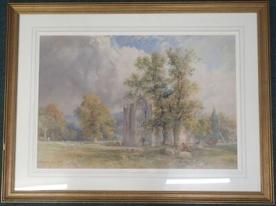 William Henry Pigott (1810/35-1901). Bolton Abbey West Front, watercolour, signed, titled, 60cm x 89cm. Label verso Bell Fine Art Winchester. - 2