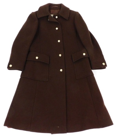 An Aquascutum lady's brown wool full length coat.