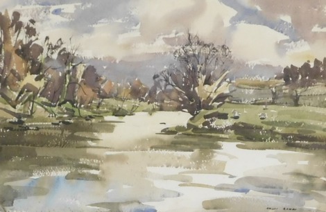 Angus Bernard Rands (British, 1922-1985). River landscape in autumn, watercolour, signed, 37cm x 55cm.
