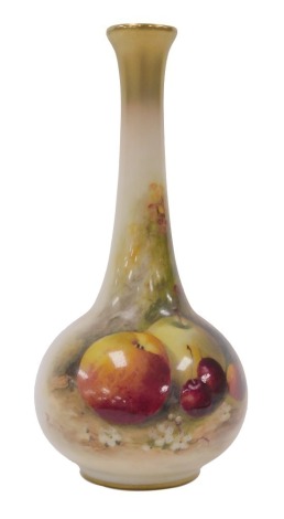 A Royal Worcester porcelain vase, circa 1924, of long necked bulbous form, painted by Richards, with apples and cherries, printed marks, 13.5cm high.