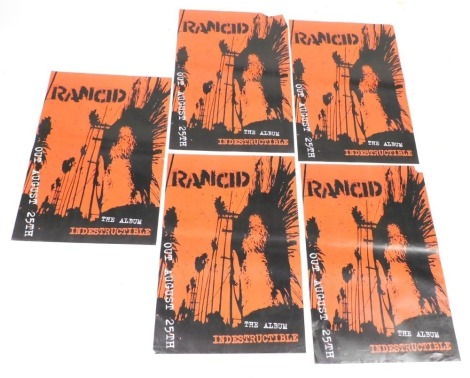 Five Rancid Indestructible 2003 posters, that were never used at time of release, issued in London for use on buses and London tube stations, 76cm x 51cm.