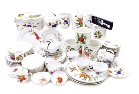 A group of Royal Worcester Evesham pattern oven to table wares, including a casserole dish and cover, together with dinner, tea and coffee wares. (qty)
