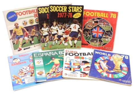 A group of 1970s-80s football collectors albums, complete or partially complete, comprising Soccer Stars 1977-78 (x2), Football '78, World Cup '78, Football '80, Euro Football 1977, Espana '82, together with an official souvenir programme for American Foo