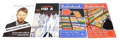 Four Radiohead promotional posters, issued to record shops and newsagents, that were never used, comprising Sunday Telegraph magazine 2003, Kid A 200, There 2003 and Go To Sleep 2003, each 76cm x 51cm.