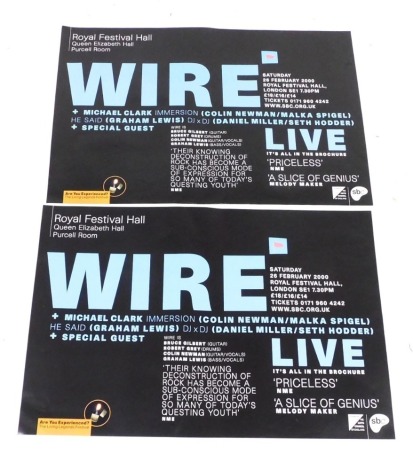 Two Wire-Punk Band Life in Concert Year 2000 original posters, for the UK concert at the Royal Festival Hall, London, issued at time of release to be used on buses and London tubes stations and were never used, 76cm x 51cm.