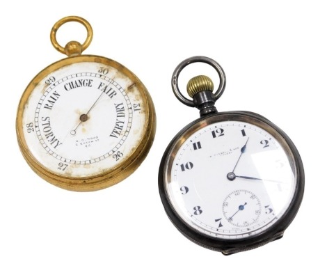 An early 20thC silver cased gentleman's pocket watch, for Russell & Son, Liverpool, open faced, keyless wind, circular enamel dial bearing Arabic numerals, subsidiary seconds dial, Swiss seventeen jewel movement, the case of plain form, monogram engraved,