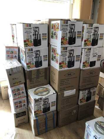 Ten various BioChef Juicers. 
N.B. There is a large quantity of unused, demos, and possible returns. Selection of objects will be given on a first-come, first-served basis upon collection.