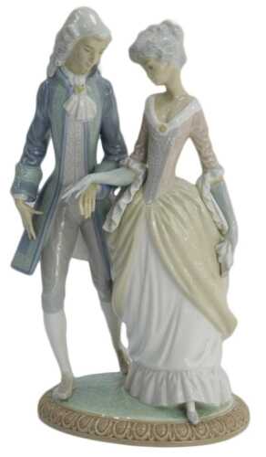 A Lladro porcelain figure group, Walk in Versailles, number 5004, printed marks, 40cm high.