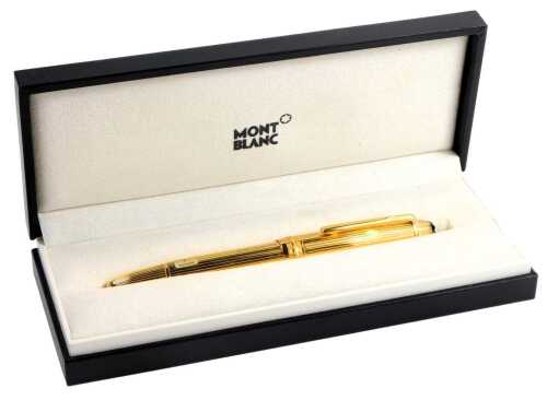 A Montblanc Meisterstuck 146 Solitaire gold plated fountain pen, 18ct nib, not inked, boxed.