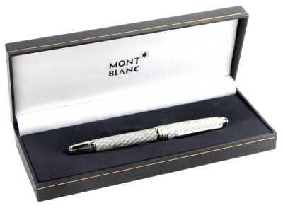 A Montblanc Meisterstuck ballpoint pen, in grey woven casing, boxed.