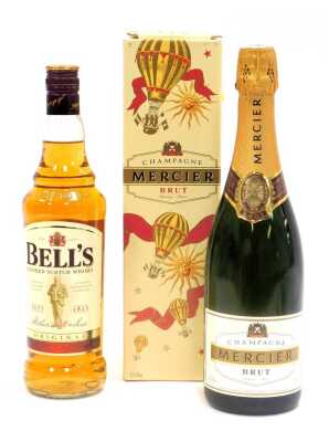 A bottle of Mercier Brut champagne, 750ml, boxed, together with a bottle of Bell's Blended Scotch Whisky, 70cl. (2)