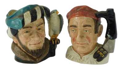 Two Royal Doulton character jugs, comprising Character Jug from Williamsburg Boot Maker D6572, and The Falconer D6533, 19cm high.