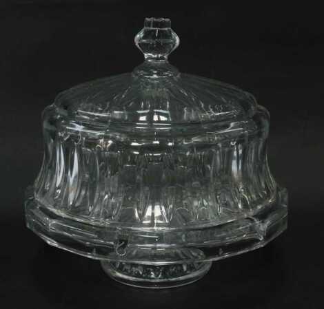 An Argyle fine crystal glass pedestal cake stand and cover, the turreted top on stand, 28cm high, boxed.