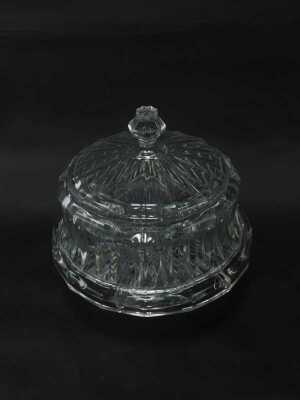 An Argyle fine crystal glass pedestal cake stand and cover, the turreted top on stand, 28cm high, boxed. - 2