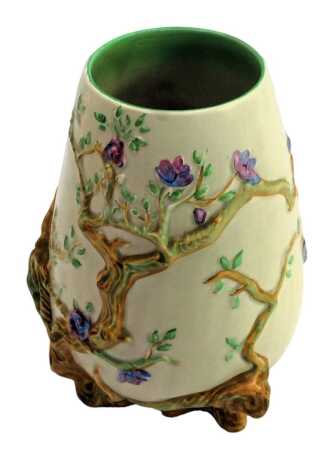 A Clarice Cliff Newport Indian Tree pattern relief moulded vase, ovoid form, with flowering branch decoration, printed marks, 21cm high.