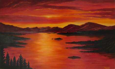 G Kelly (20thC School). Sunset over Loch Rannoch, oil on board, signed, 55cm x 89cm.