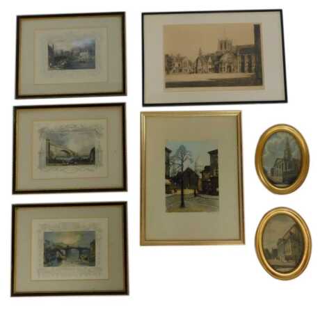 19thC and later engravings, to include London Bridge, 11cm x 15cm, Windsor Bridge, black and white engraving depicting buildings, indistinctly signed, edition number 59/200, 20cm x 30cm, etc. (a quantity)