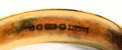 A George V 9ct gold wedding band, of plain design, maker B Bros, London 1912, ring size R½, 2.7g all in. - 2