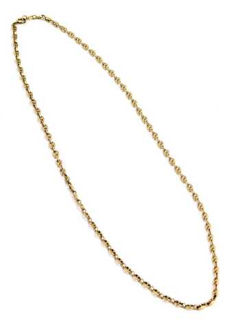 A fancy link neck chain, the pierced two fold strand, yellow metal stamped 9kt, with import marks, 46cm long, 9.3g.