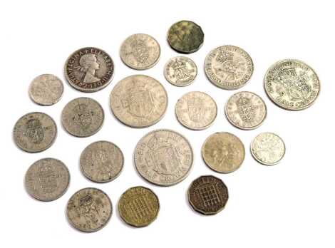 A group of old English coins, to include shillings, threepence pieces, half crowns, two shillings, etc. (1 bag)