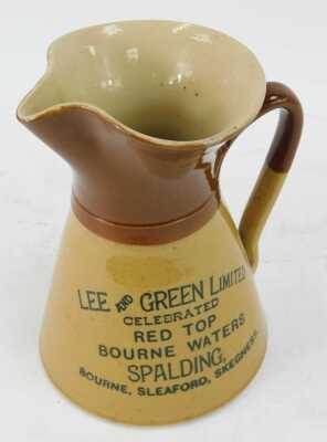 A Lee and Green Limited stoneware jug, to celebrate Red Top Bourne Waters, Spalding, Bourne, Sleaford and Skegness, 19.5cm high. (AF) - 2