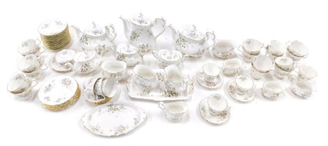 A Royal Albert Haworth pattern tea and coffee service, to include two large teapots, two smaller teapots, coffee pots, various sizes of milk jug, sugar bowl (one covered), sandwich plate, etc.