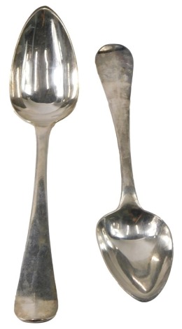 A set of six 19thC Dutch silver (.934) serving spoons, 1845, makers mark HH under an anchor, inscribed initials RB, 12.76oz.