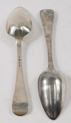 A set of six 19thC Dutch silver (.934) serving spoons, 1845, makers mark HH under an anchor, inscribed initials RB, 12.76oz. - 2