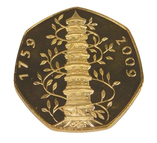 A gilded IRB copy Kew Gardens 1759-2009 fifty pence piece.