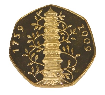 A gilded IRB copy Kew Gardens 1759-2009 fifty pence piece.