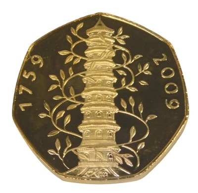 A gilded IRB copy Kew Gardens 1759-2009 fifty pence piece.