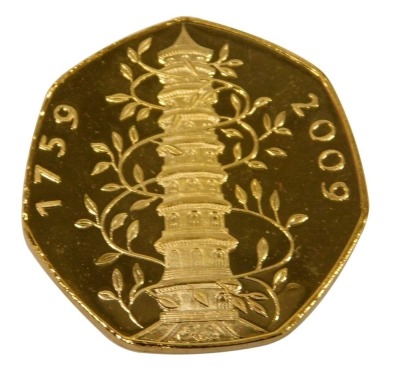 A gilded IRB copy Kew Gardens 1759-2009 fifty pence piece.