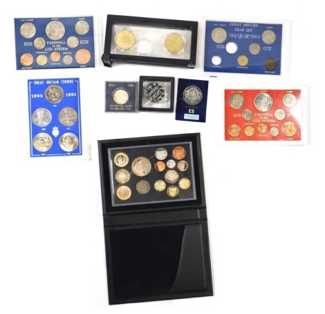 The 2012 United Kingdom proof coin set, 1965-1981 British crowns, two farewell to the pound .S.D system, and Great Britain 1957-1960 year set two missing, a survived 2020 collectors coin, five pound collectors coin, Covid 19 collectors coins, etc. (a quan