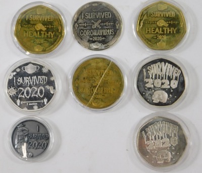 A collection of Covid 19 collectors coins, the I survived 2020 range, each cupronickel plated. (8) - 2