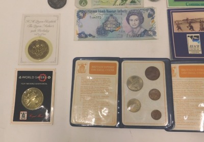 A collection of coins and banknotes, to include Battle of Britain 50th anniversary medallion, Falkland Island medallion, Royal Mint British decimal first coins, replica Roman coins, etc. (a quantity) - 3