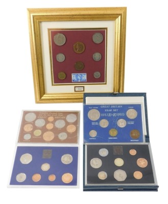 Collectors coins, to include 1957 coin set, The Complete Decimal Issue last pound .S.D coin set, uncirculated 1992 set, 1982, and The Great Britain Year set for 1960.