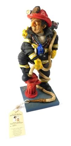 A model of a French fireman, label for The Comic Art of Guillermo Forchino, titled Le Sapeur-Pompier, limited edition number 01900, with some paperwork, 39cm high.